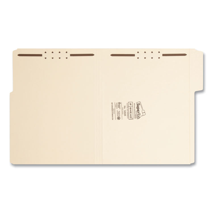 SuperTab Reinforced Guide Height Fastener Folders, 14-pt Manila, 0.75" Expansion, 2 Fasteners, Letter Size, Manila, 50/Box