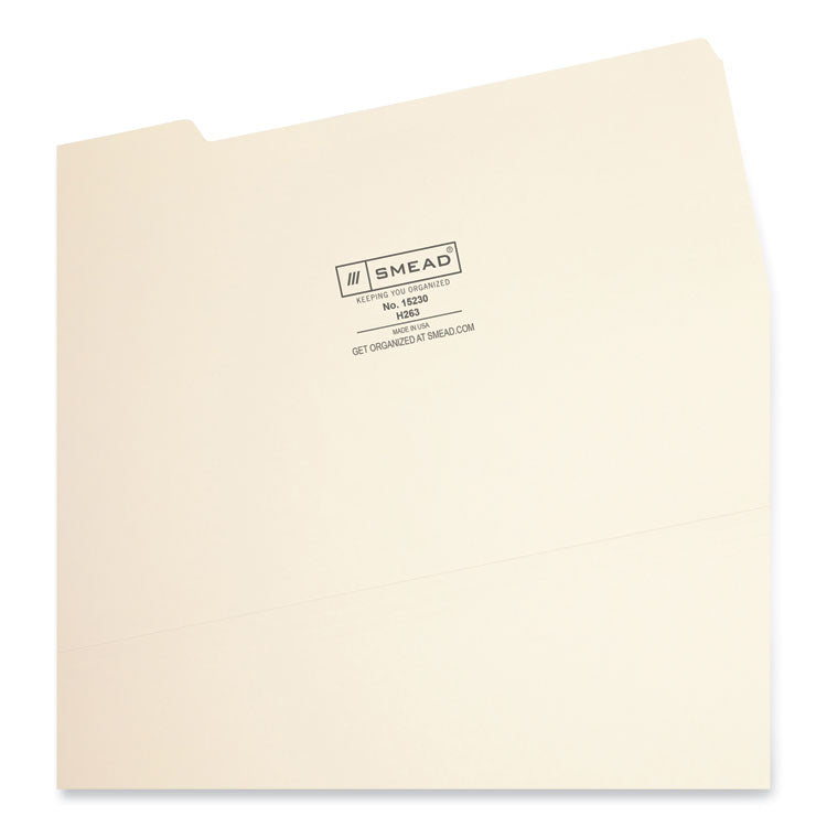 Interior File Folders, 1/3-Cut Tabs: Assorted, Legal Size, 0.75" Expansion, Manila, 100/Box