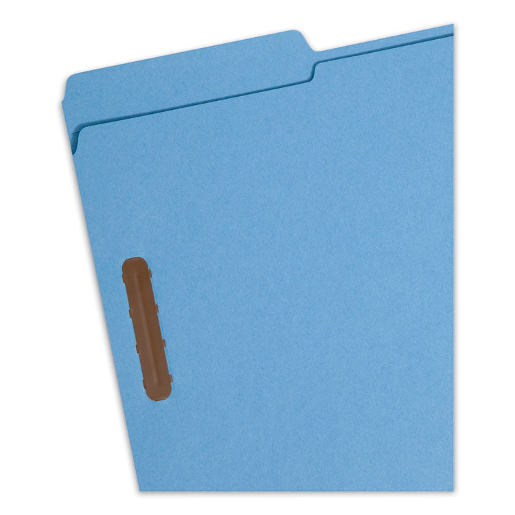 Top Tab Colored Fastener Folders, 0.75" Expansion, 2 Fasteners, Legal Size, Blue Exterior, 50/Box