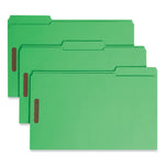 Top Tab Colored Fastener Folders, 0.75" Expansion, 2 Fasteners, Legal Size, Green Exterior, 50/Box