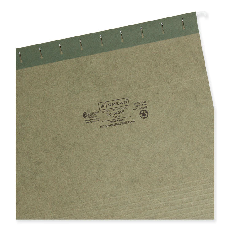 Hanging Folders, Letter Size, 1/5-Cut Tabs, Standard Green, 25/Box