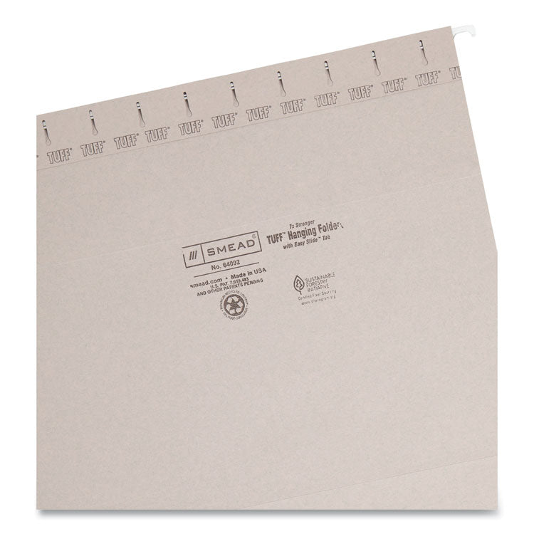 TUFF Hanging Folders with Easy Slide Tab, Letter Size, 1/3-Cut Tabs, Steel Gray, 18/Box