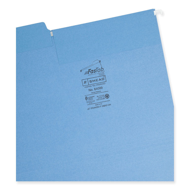 FasTab Hanging Folders, Letter Size, 1/3-Cut Tabs, Blue, 20/Box