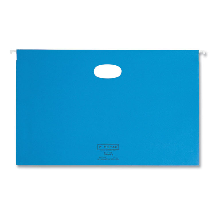 Hanging Pockets with Full-Height Gusset, 1 Section, 3" Capacity, Legal Size, 1/5-Cut Tabs, Sky Blue, 25/Box