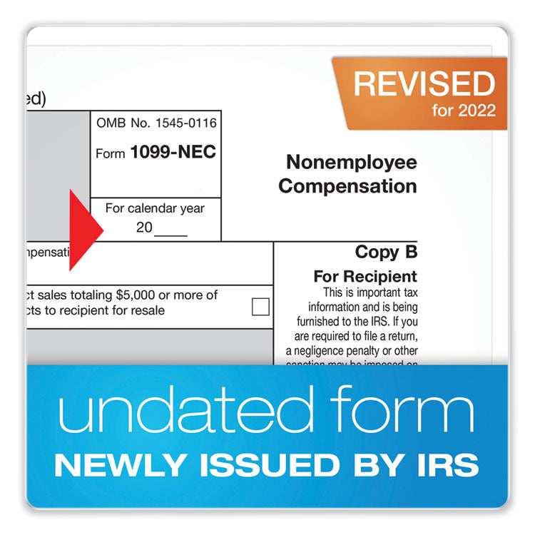 1099-NEC + 1096 Tax Form Bundle, Inkjet/Laser, Fiscal Year: 2023, 5-Part, 8.5 x 3.67, 3 Forms/Sheet, 24 Forms Total