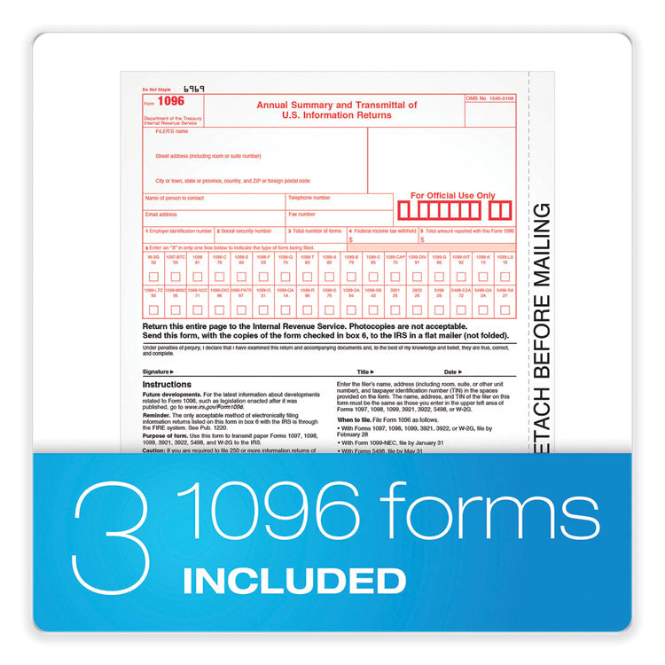 1099-NEC + 1096 Tax Form Bundle, Inkjet/Laser, Fiscal Year: 2023, 5-Part, 8.5 x 3.67, 3 Forms/Sheet, 24 Forms Total