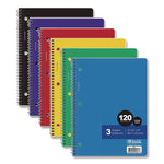 Spiral Notebooks, 3-Subject, Medium/College Rule, Randomly Assorted Cover Color, (120) 10.5 x 8 Sheets