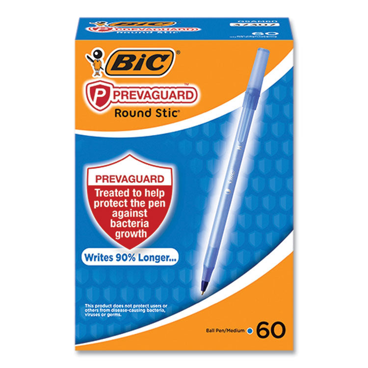 PrevaGuard Round Stic Ballpoint Pen, Stick, Medium 1 mm, Blue Ink, Translucent Blue Barrel, 60/Pack