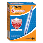 PrevaGuard Round Stic Ballpoint Pen, Stick, Medium 1 mm, Blue Ink, Translucent Blue Barrel, 60/Pack