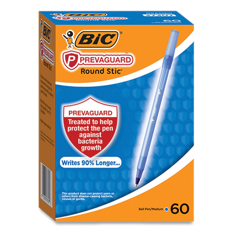 PrevaGuard Round Stic Ballpoint Pen, Stick, Medium 1 mm, Blue Ink, Translucent Blue Barrel, 60/Pack