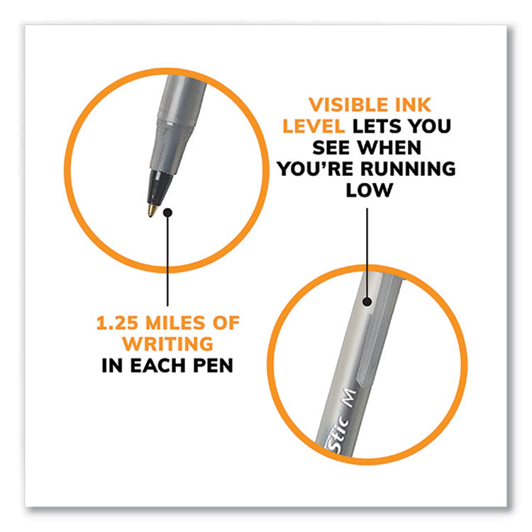 Round Stic Xtra Life Ballpoint Pen, Stick, Medium 1 mm, Black Ink, Translucent Black Barrel, 500/Pack