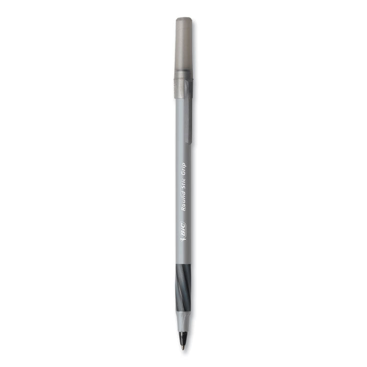Round Stic Grip Xtra Comfort Ballpoint Pen, Stick, Medium 1 mm, Black Ink, Gray/Black Barrel, 144/Pack