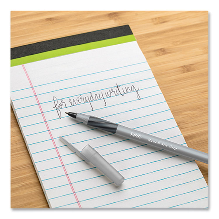 Round Stic Grip Xtra Comfort Ballpoint Pen, Stick, Medium 1 mm, Black Ink, Gray/Black Barrel, 144/Pack