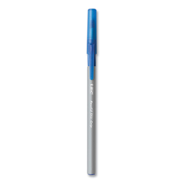 Round Stic Grip Xtra Comfort Ballpoint Pen, Stick, Medium 1 mm, Blue Ink, Gray/Blue Barrel, 144/Pack