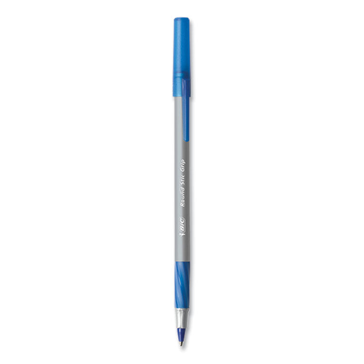 Round Stic Grip Xtra Comfort Ballpoint Pen, Stick, Medium 1 mm, Blue Ink, Gray/Blue Barrel, 144/Pack