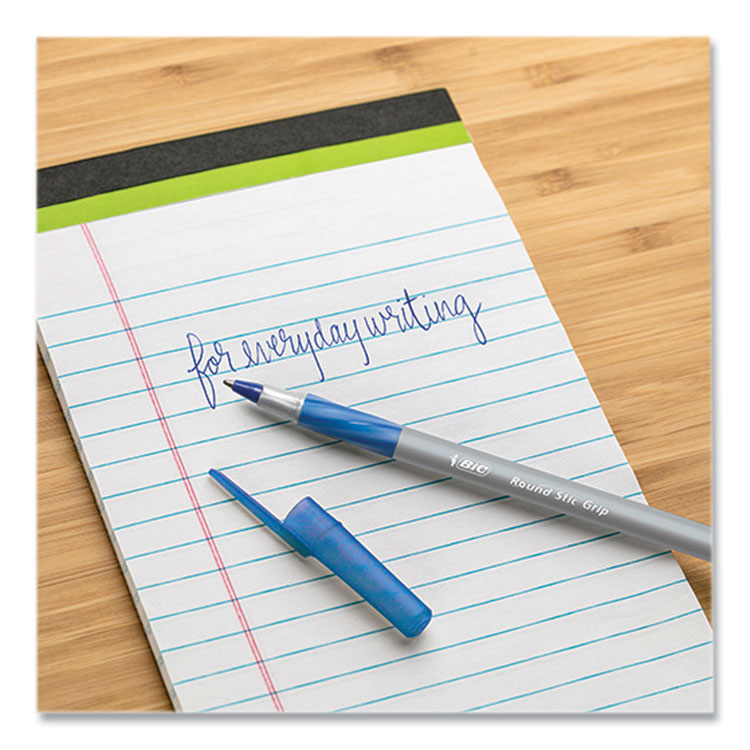 Round Stic Grip Xtra Comfort Ballpoint Pen, Stick, Medium 1 mm, Blue Ink, Gray/Blue Barrel, 144/Pack