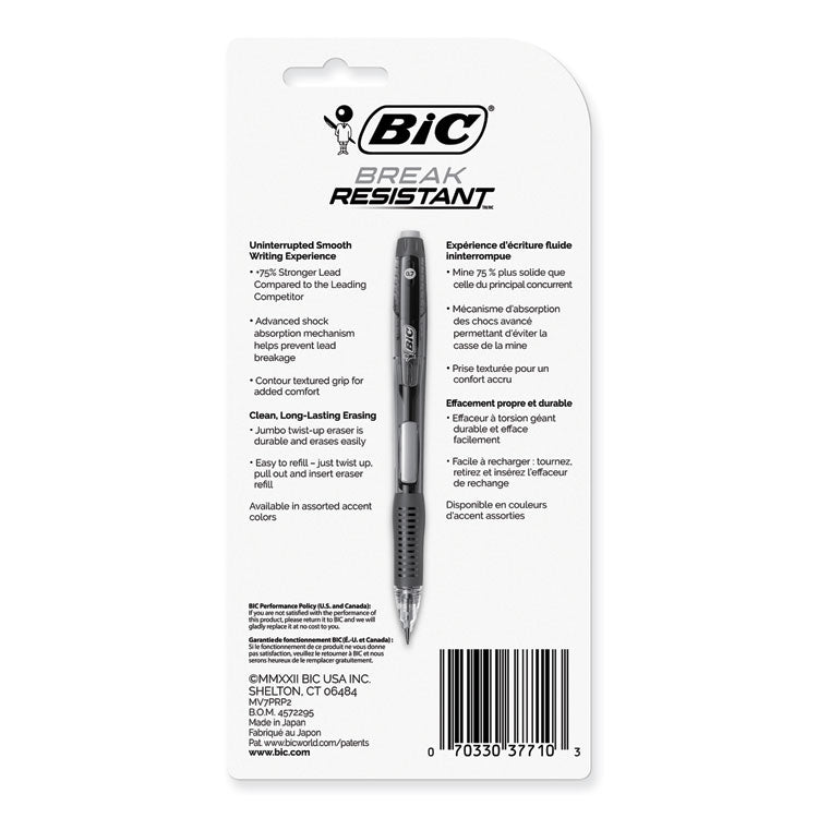 Break-Resistant Mechanical Pencils with Erasers, 0.7 mm, HB (#2), Black Lead, Assorted Barrel Colors, 2/Pack
