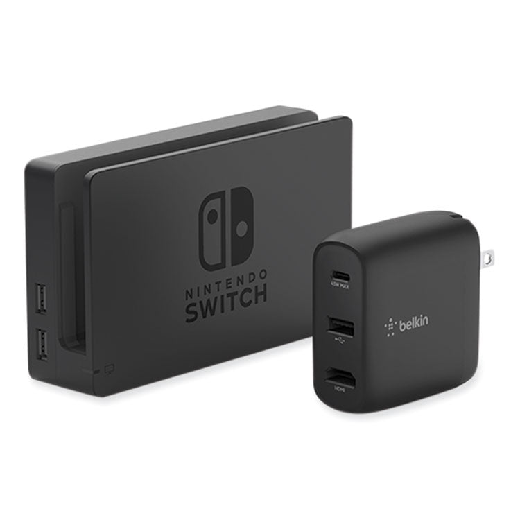 Connect 46.5W Multi-Port Power Hub for USB-C Laptop or Nintendo Switch, 3 Ports, Black