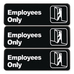 Employees Only Indoor/Outdoor Wall Sign, 9" x 3", Black Face, White Graphics, 3/Pack