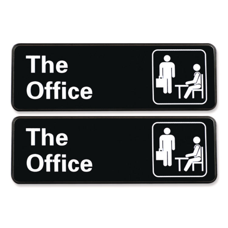 The Office Indoor/Outdoor Wall Sign, 9" x 3", Black Face, White Graphics, 2/Pack