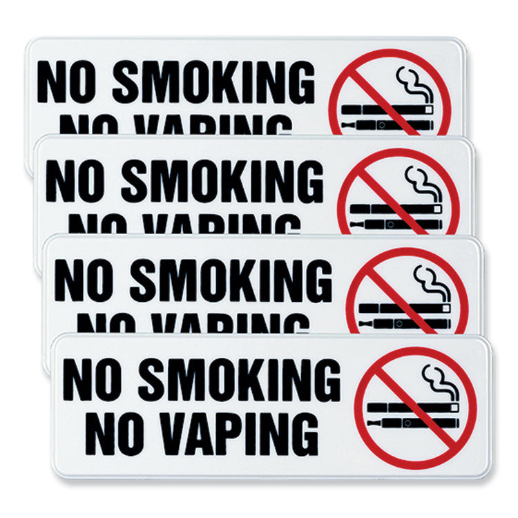 No Smoking No Vaping Indoor/Outdoor Wall Sign, 9" x 3", Black Face, Black/Red Graphics, 4/Pack
