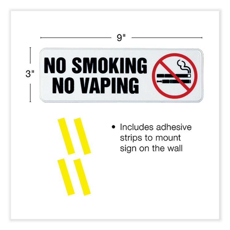 No Smoking No Vaping Indoor/Outdoor Wall Sign, 9" x 3", Black Face, Black/Red Graphics, 4/Pack