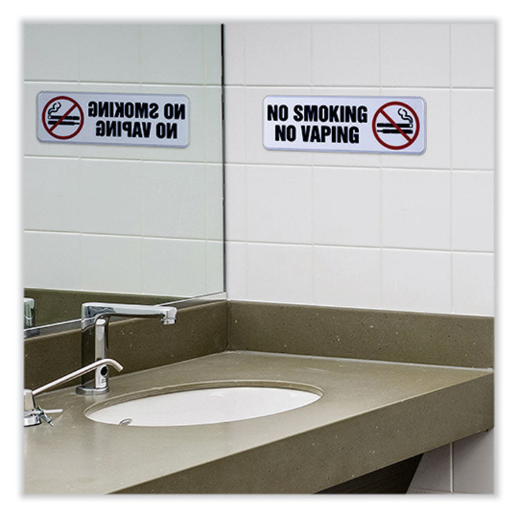 No Smoking No Vaping Indoor/Outdoor Wall Sign, 9" x 3", Black Face, Black/Red Graphics, 4/Pack