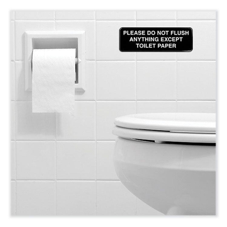 Please Do Not Flush Indoor/Outdoor Wall Sign, 9" x 3", Black Face, White Graphics, 3/Pack