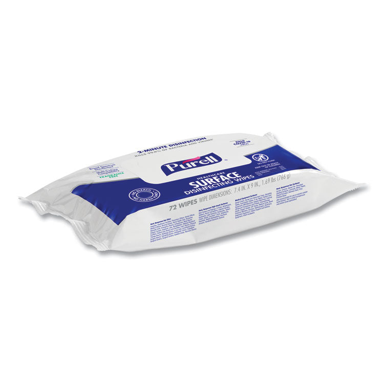 Healthcare Surface Disinfecting Wipes, 1-Ply, 7" x 10", Unscented, White, 72/Pack