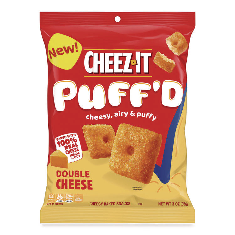Puff'd Crackers, Double Cheese, 3 oz Bag, 6/Carton
