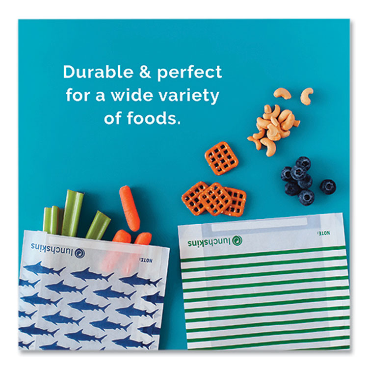 Peel and Seal Sandwich Bag with Closure Strip, 6.3" x 2" x 7.9", Blue Sharks/White, 50/Box