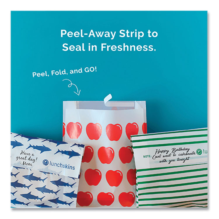 Peel and Seal Sandwich Bag with Closure Strip, 6.3" x 2" x 7.9", Red Apples/White, 50/Box