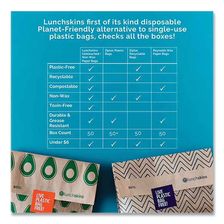 XL Sandwich Bag with Resealable Stickers, 7.1" x 2" x 9.1", Black Stripes/Natural Kraft, 50/Box