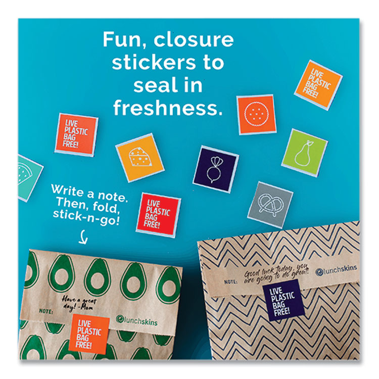 XL Sandwich Bag with Resealable Stickers, 7.1" x 2" x 9.1", Black Stripes/Natural Kraft, 50/Box