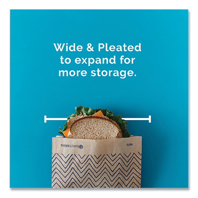 XL Sandwich Bag with Resealable Stickers, 7.1" x 2" x 9.1", Black Stripes/Natural Kraft, 50/Box