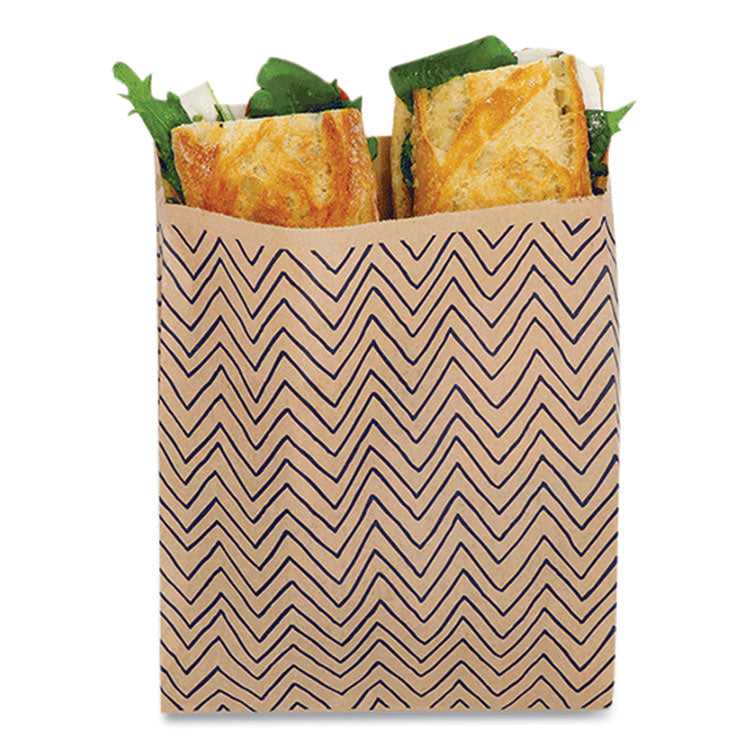 XL Sandwich Bag with Resealable Stickers, 7.1" x 2" x 9.1", Black Stripes/Natural Kraft, 50/Box