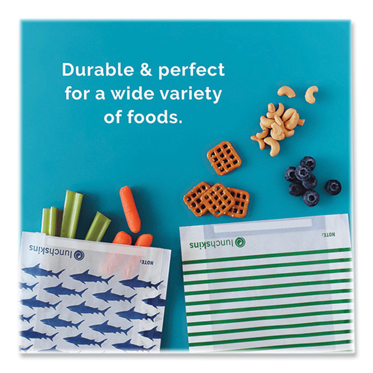 Paper Sandwich Bag, XL Sandwich, 7.1" x 2" x 9.4", Green Stripes/White, 50/Box