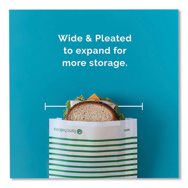 Paper Sandwich Bag, XL Sandwich, 7.1" x 2" x 9.4", Green Stripes/White, 50/Box