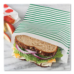 Paper Sandwich Bag, XL Sandwich, 7.1" x 2" x 9.4", Green Stripes/White, 50/Box