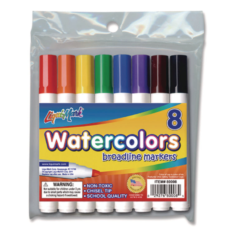 Broadline Watercolor Markers, Broad Chisel Tip, Assorted Colors, 8/Set