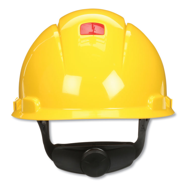 SecureFit Hard Hat with Uvicator, Four-Point Ratchet Suspension, Yellow