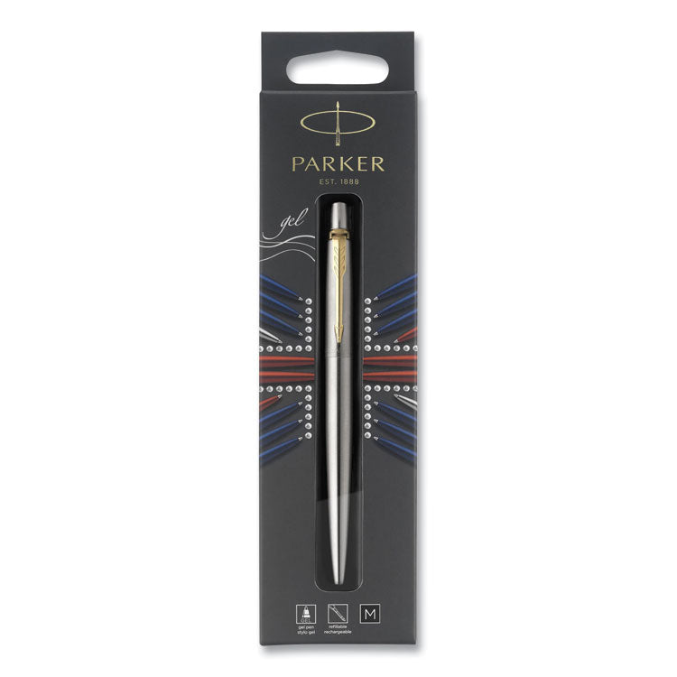 Jotter Rollerball Pen, Retractable, Medium 0.7 mm, Black Ink, Stainless Steel Barrel