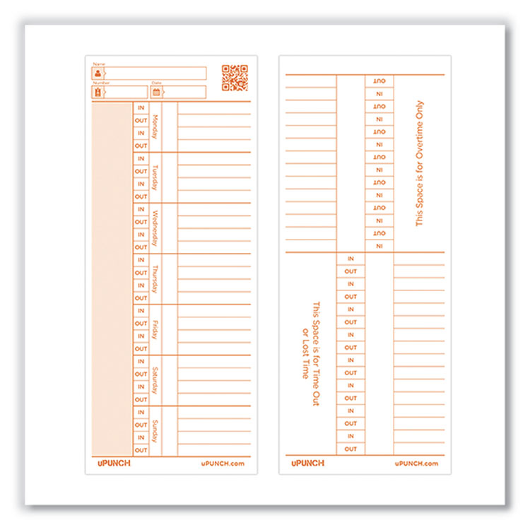Time Card for PK1100 Time Clock, Two Sides, 3.38 x 8.25, 100/Pack