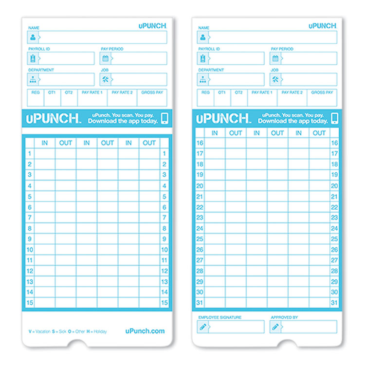 Pay-to-Punch Time Card for SB1200 Time Clock, Two Sides, 3.38 x 7.38, 100/Pack