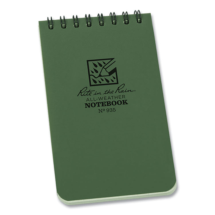 All-Weather Wire-O Notepad, Universal: Narrow Rule and Quadrille Rule, Dark Green Cover, 50 White 3 x 5 Sheets