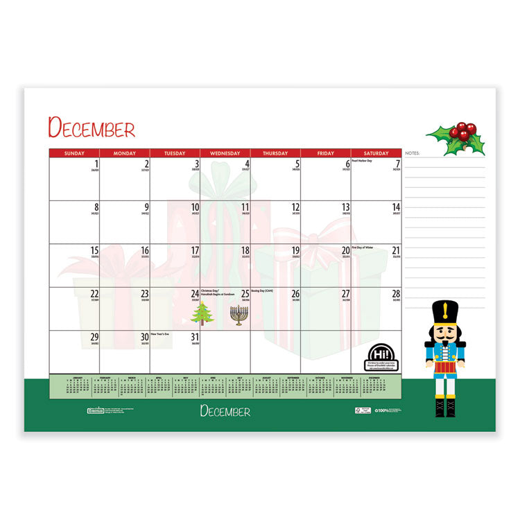 Recycled Desk Pad Calendar, Illustrated Seasons Artwork, 22 x 17, Black Binding/Corners,12-Month (Jan to Dec): 2025