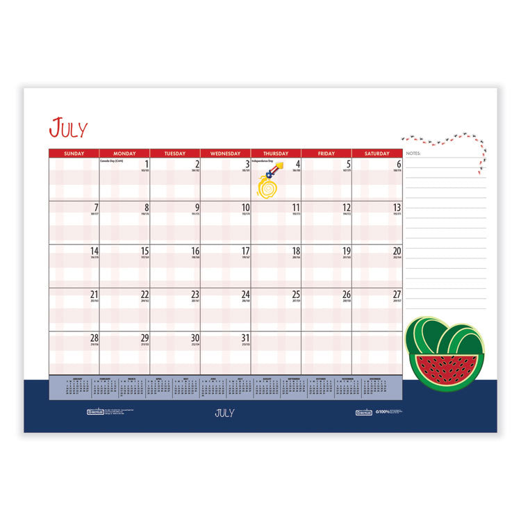 Recycled Desk Pad Calendar, Illustrated Seasons Artwork, 22 x 17, Black Binding/Corners,12-Month (Jan to Dec): 2025