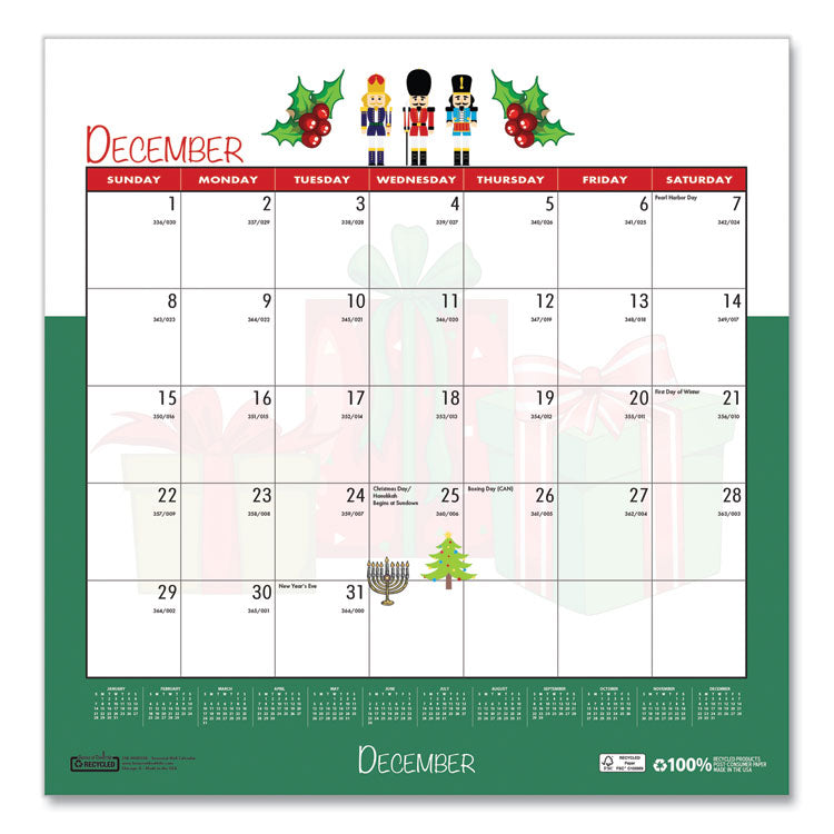 Recycled Seasonal Wall Calendar, Illustrated Seasons Artwork, 12 x 12, 12-Month (Jan to Dec): 2025