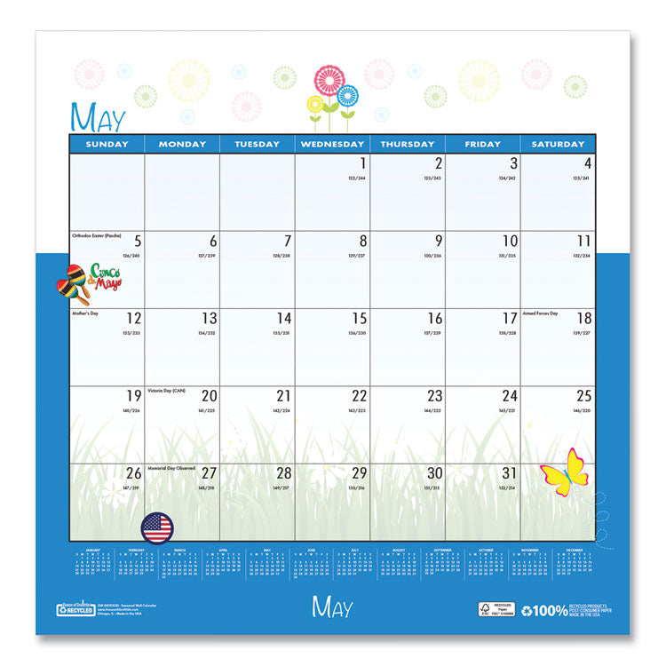 Recycled Seasonal Wall Calendar, Illustrated Seasons Artwork, 12 x 12, 12-Month (Jan to Dec): 2025