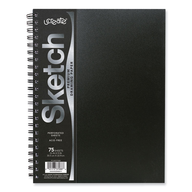 UCreate Poly Cover Sketch Book, 43 lb Cover Paper Stock, Black Cover, (75) 12 x 9 Sheets
